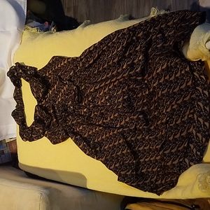 Black and brown, ruffle halter neck, shirred back dress.